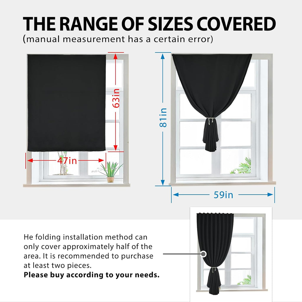 Jilron Paste Style Curtains for Windows, Bedroom Blackout Curtains for - Thermal Lnsulated No Drill Curtains Room Darkening Black Small Drap…