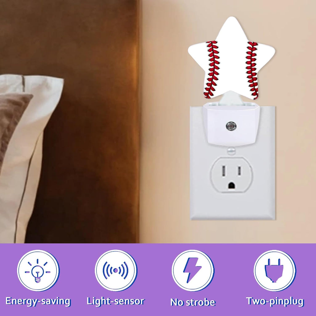 Baseball Night Lights Plug Into Wall, Boys White Dusk to Dawn Light Sensor Night Light for Kids, Energy Efficient Sleep Friendly Lamp for…