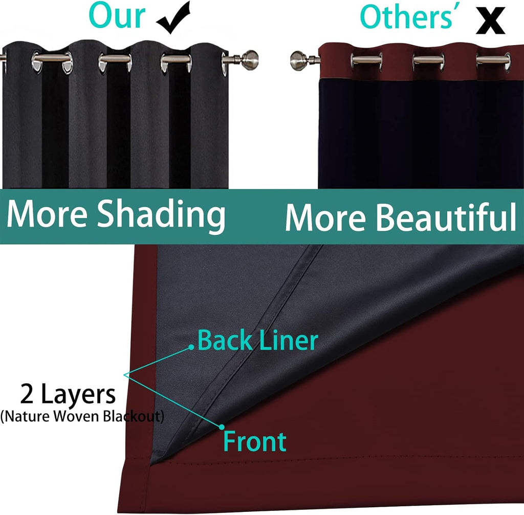Yakamok 84 Inch Long 100% Blackout Curtains for Bedroom, 2 Thick Layers Thermal Insulated Grommet Total Blackout Drapes with Black Liner fo…
