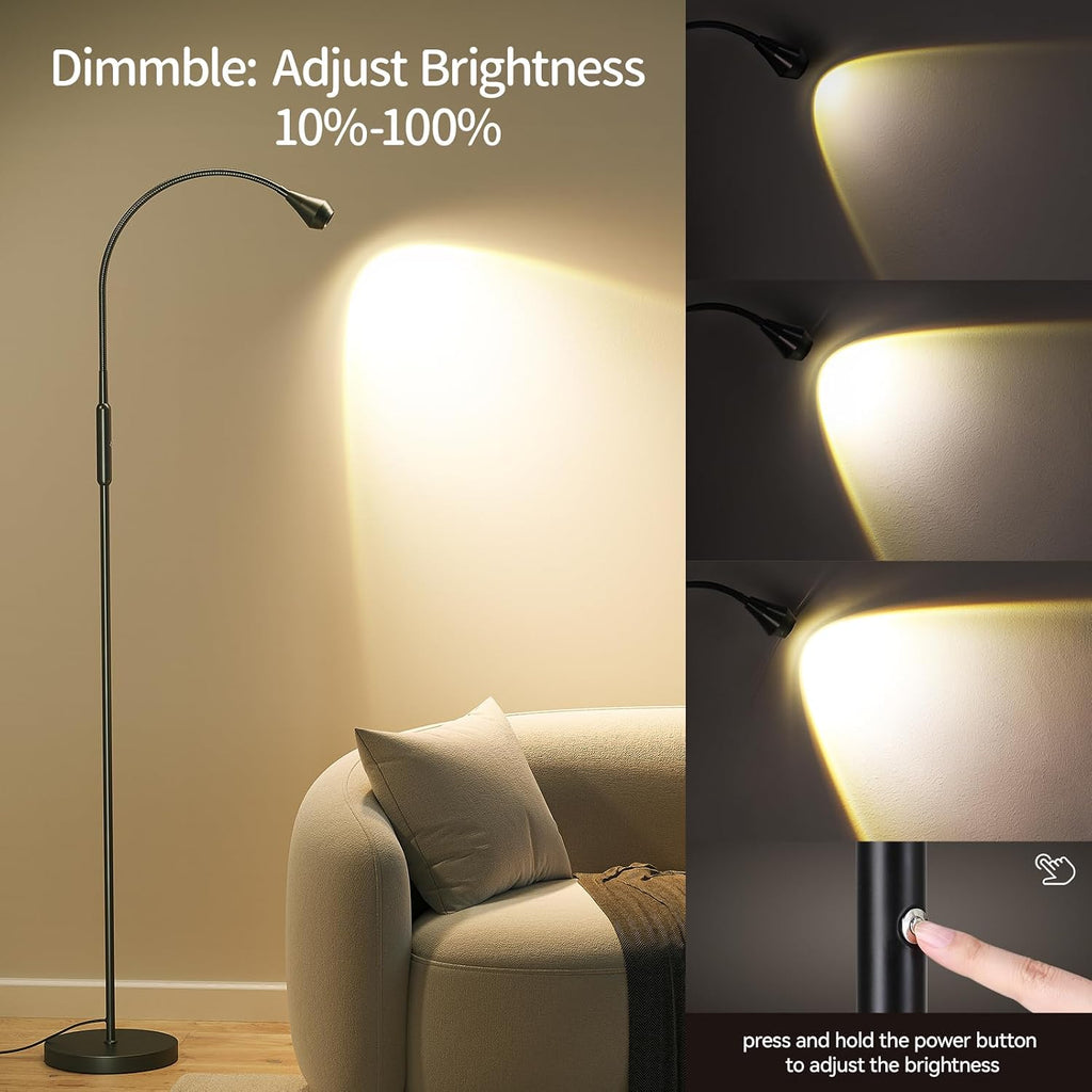 Sunmory Adjustable LED Beam Floor Lamps for Living Room, Reading Lamp with Flexible Gooseneck, Dimmable Zoomable Spotlight, Work Light, Tou…