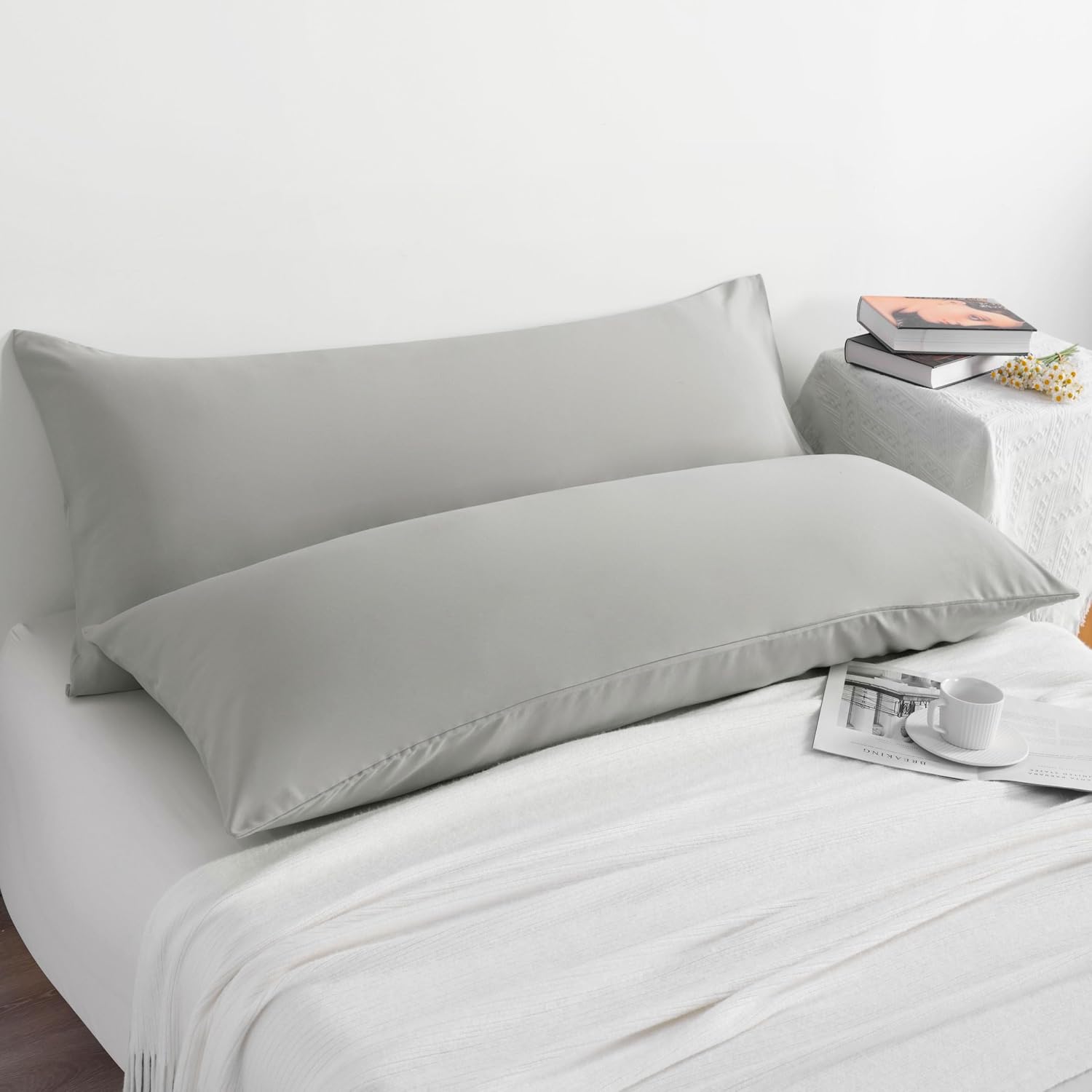 Ntbay Body Pillowcase Set of 2, 20x54 inches, Light Grey, Soft, Wrinkle, Fade Resistant, Envelope Closure, Microfiber, 2 Pieces 2 Pieces Gr…