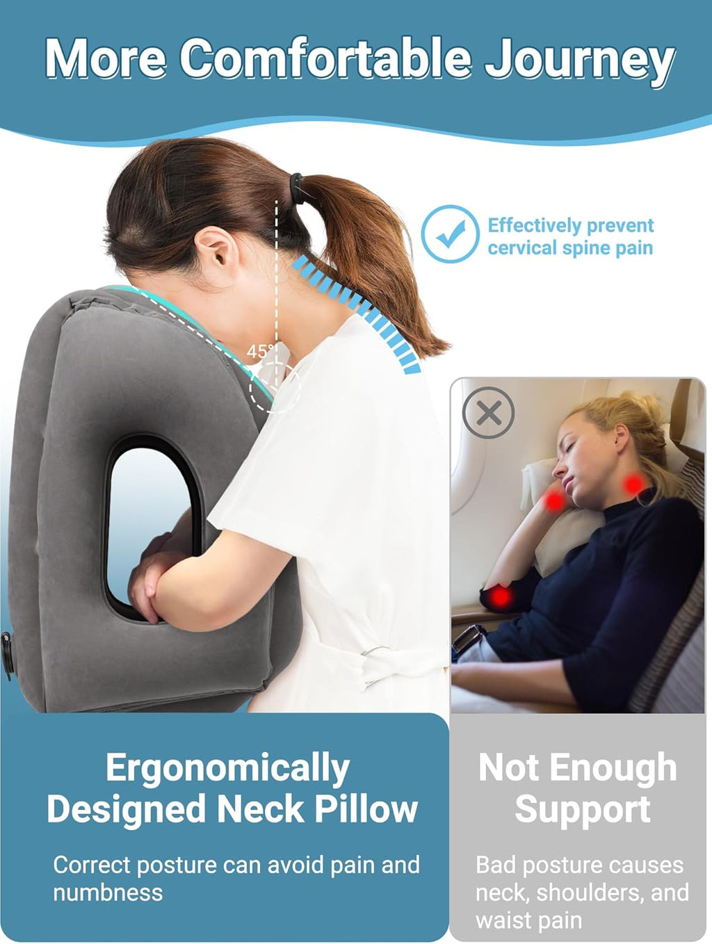 Maliton Inflatable Travel Pillow for Airplane Comfortable Sleeping to Relieve Neck and Shoulder Pain, Support Head Inflatable Pillow for…