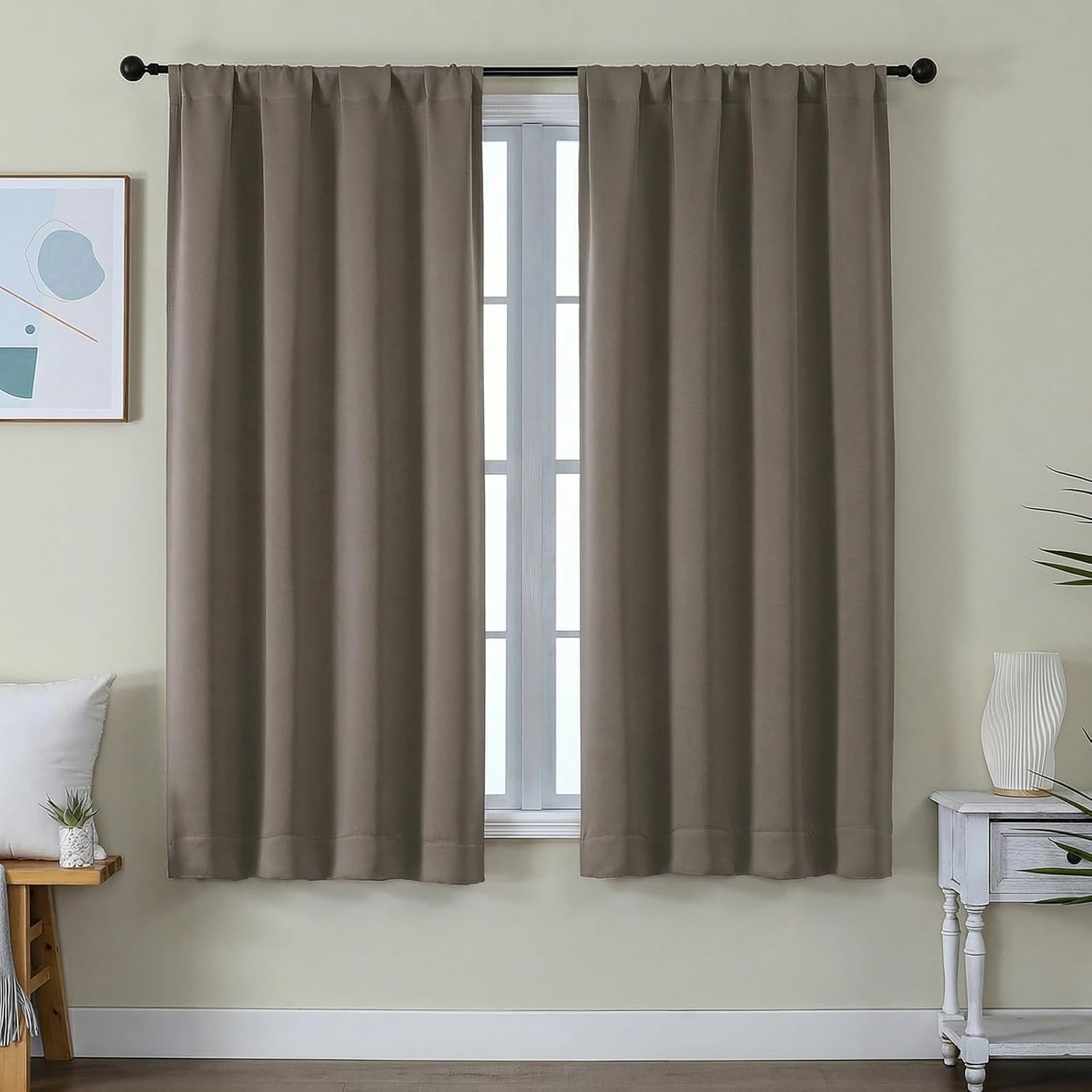 Simplebrand Ava Latte Blackout Curtains for Bedroom 63 Inch Length 2 Panels Set, Privacy Thermal Insulated Rod Pocket Door Window Curtains…