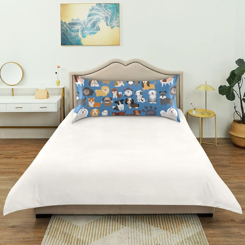 Dogs Cute Blue Print Pillow Covers Silk Pillowcase for Hair and Skin Soft Breathable Smooth Cooling Satin Pillowcase King Size Pillow…