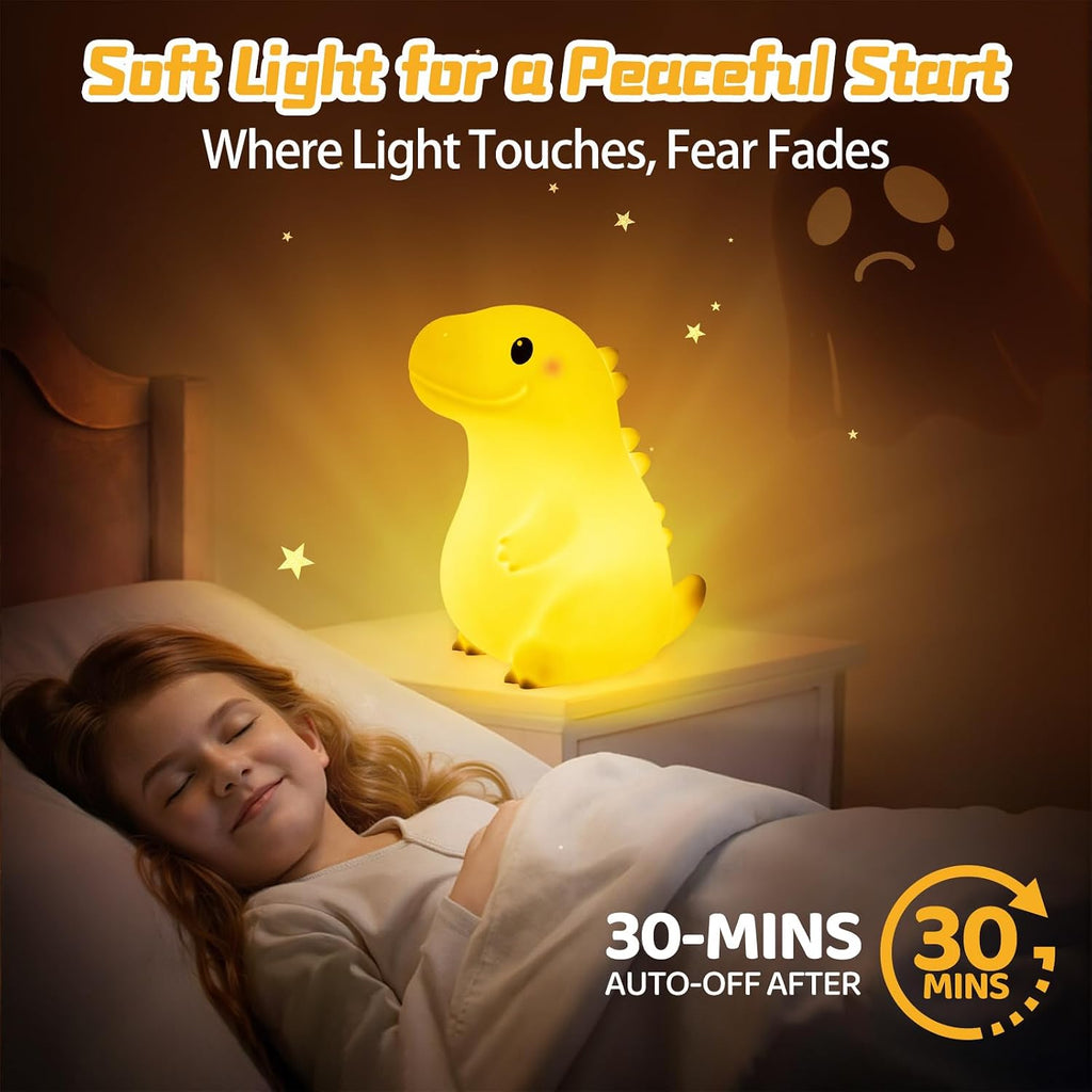 Mewaii Big Dinosaur Night Light for Kids, 7.8 in & 18 Funny Sounds Squishy Silicone Dinosaur Lamp with 3-Level Brightness, Rechargeable…