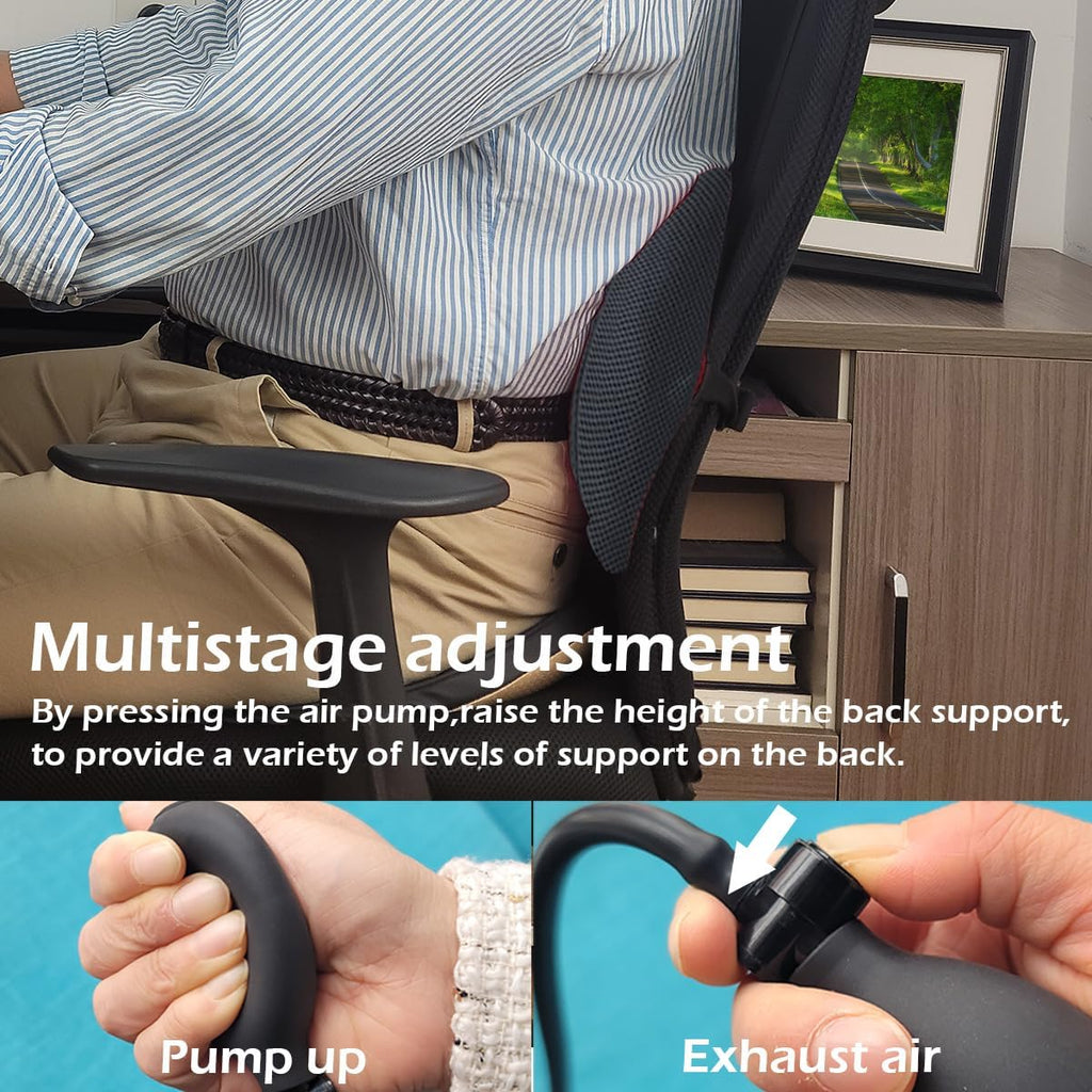 2Pack Inflatable Lumbar Support Pillow for Office Chair and Car Seat, Back Support Cushion with Air Pump for Reducing Lower Back Pain