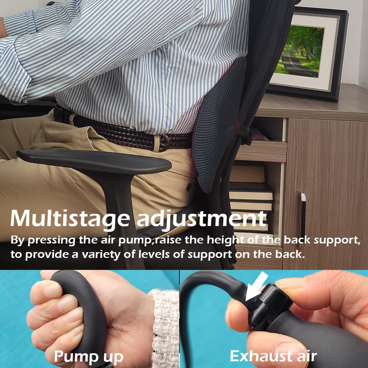 2Pack Inflatable Lumbar Support Pillow for Office Chair and Car Seat, Back Support Cushion with Air Pump for Reducing Lower Back Pain