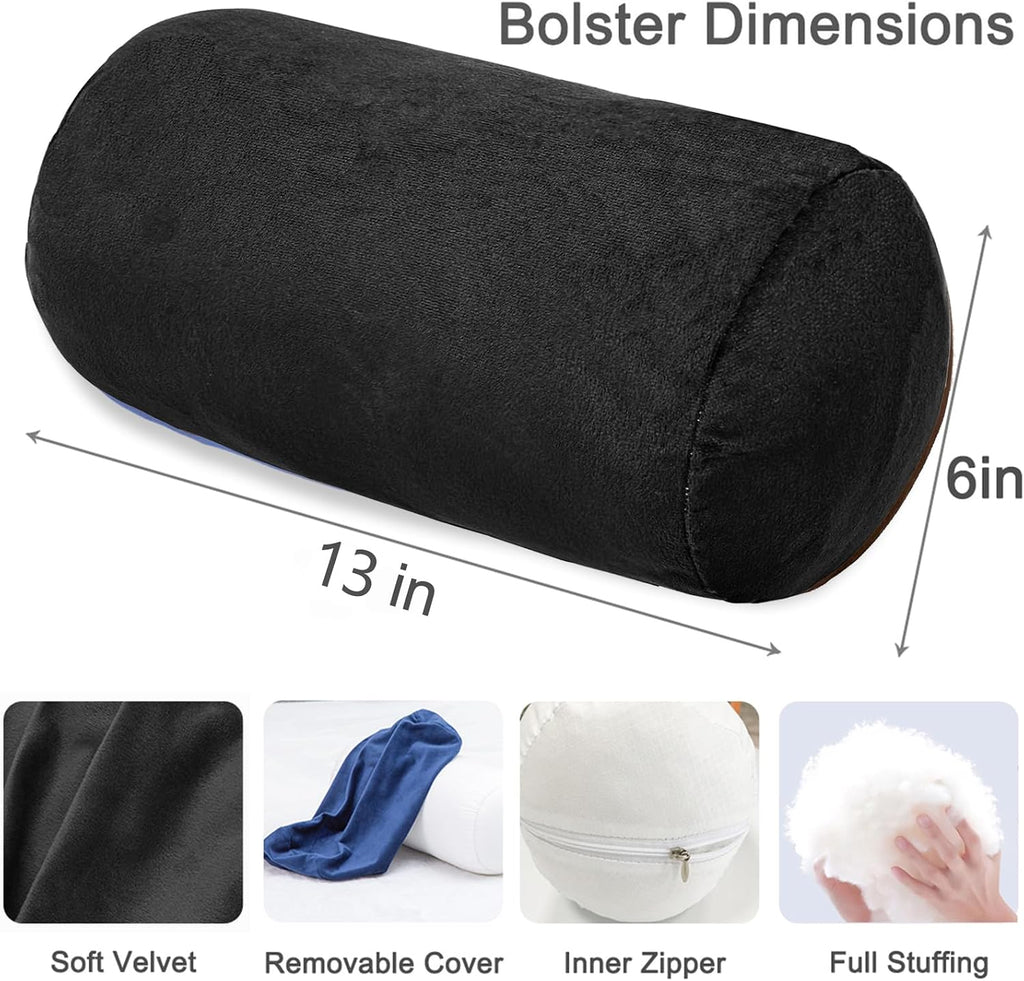 1 MIDDLE ONE Round Cylinder Bolster Pillow with Removable Velvet Cover, Tube Roll Cervical Pillow for Head, Neck, Back and Legs Support…
