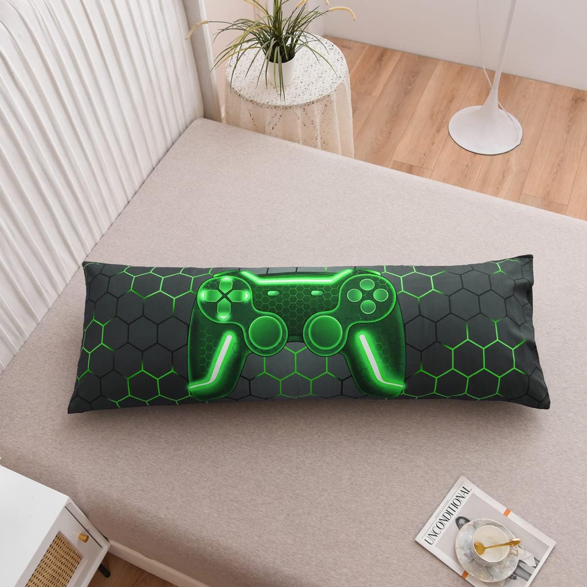 Ntbed Gaming Body Pillow Cover Gamer Microfiber Pillowcase with Envelope Closure for Kids Boys Adults,(20"x54", Green) 54 inches cotton Green