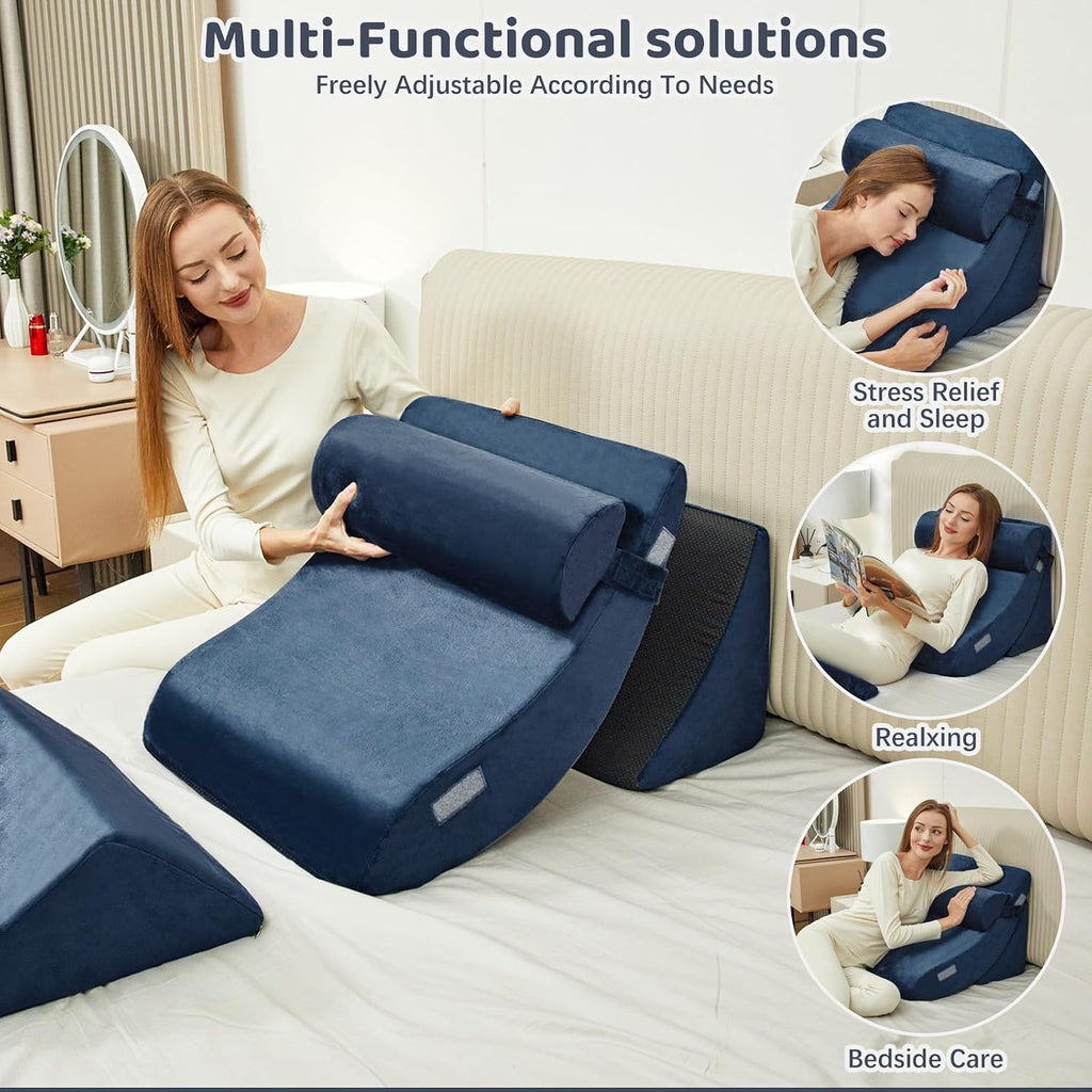 PIASHJOY 4pcs Wedge Pillow Set for After Surgery, Upright Pillows for Sleeping, Foam Wedge for Back and Leg Pain, Wedge Pillows for Aci…