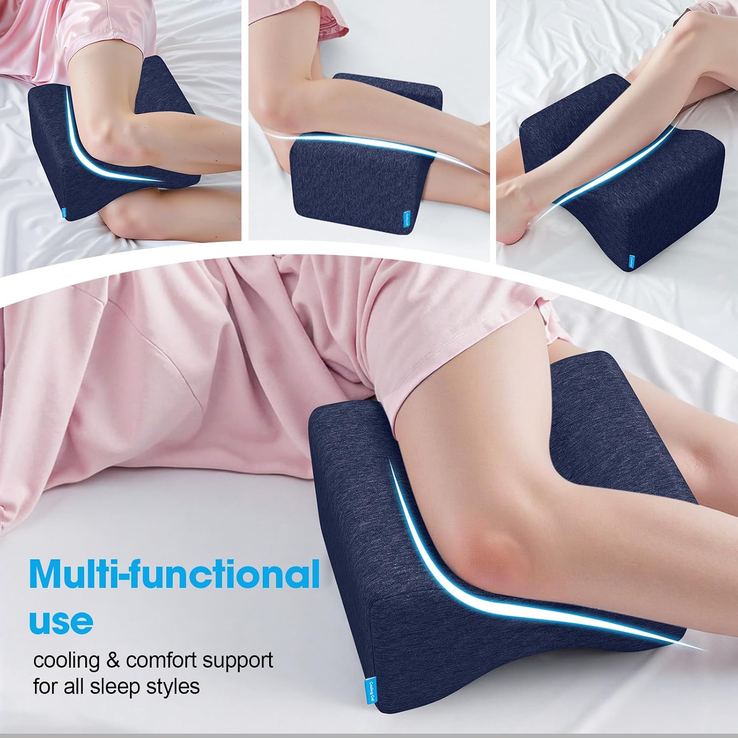 Knee Pillow for Side Sleepers with Cooling Gel, Memory Foam Elevation Pillow for Spine Aligning, Sciatica, Back, Hip, Knee, Ankle Pain…