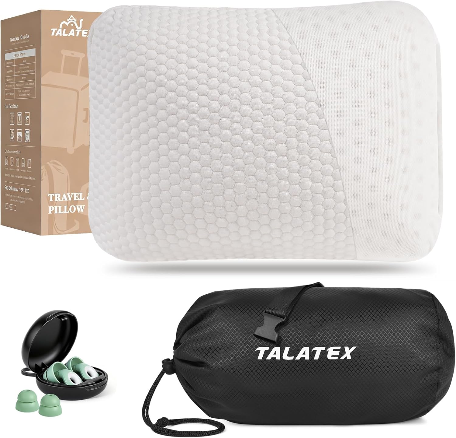 Talatex 100% Natural Premium Talalay Latex Travel Pillow, Camping Pillow, Small Camping Pillow with Compressible Stuff Sack, No Memory…