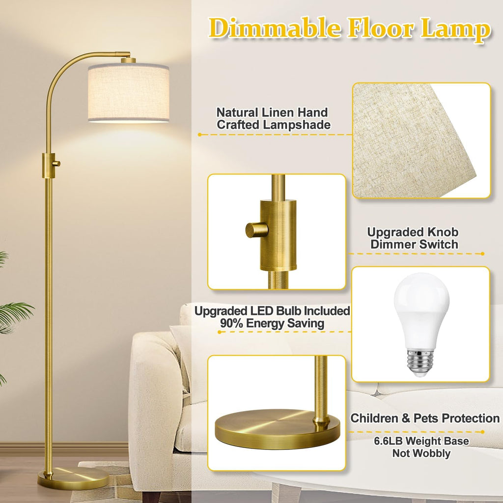 Nintiue Upgraded Modern Arc Dimmable Tall Standing Floor Lamp with Linen Shade, 1200 Lumens LED Bulb Included, for Living & Reading Room…