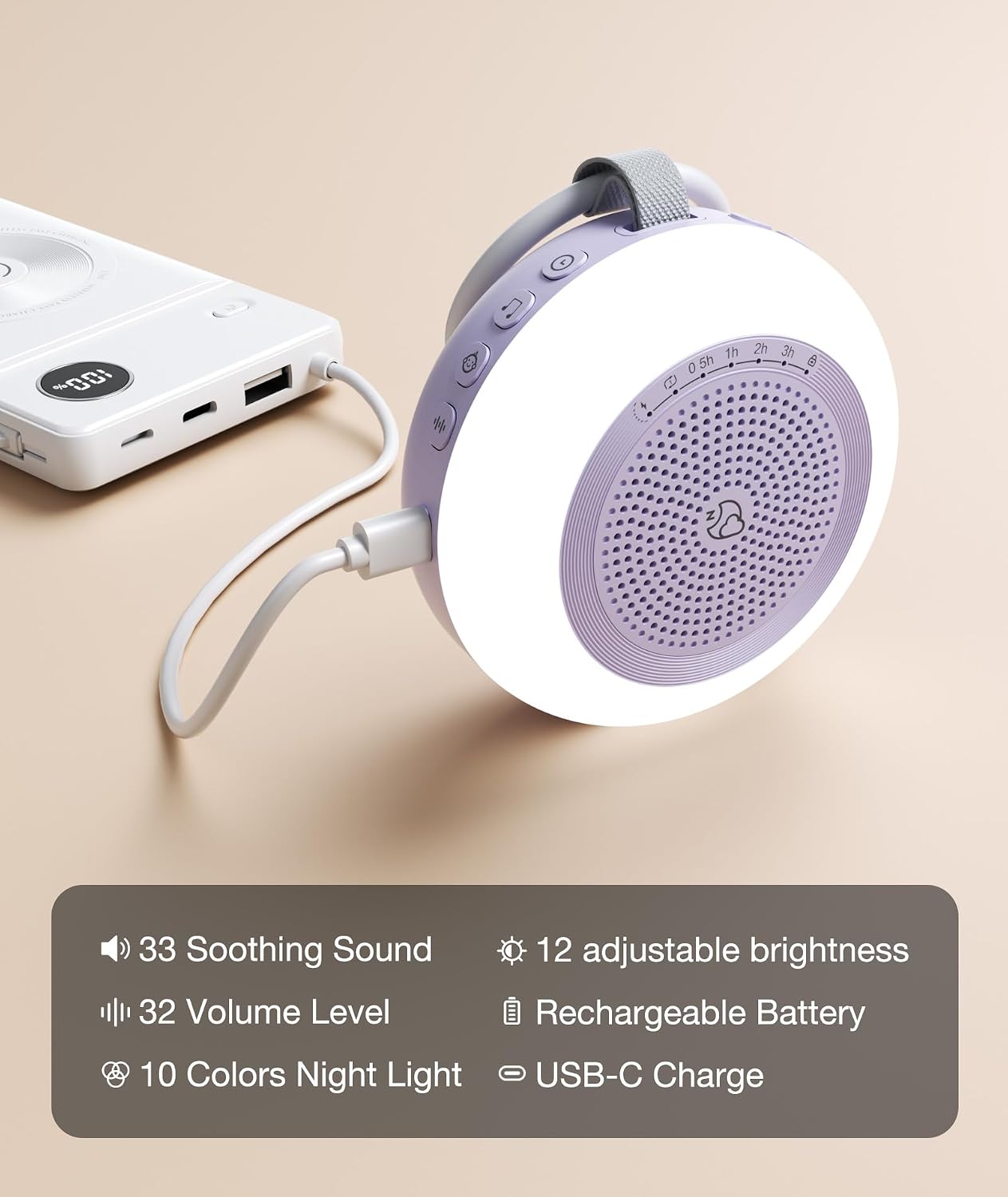 Portable Sound Machine, LEICEX White Noise Machine,33 Soothing Sound 10 Colors Night Light Sleep Machine for Baby Kids, Timer and Memory…