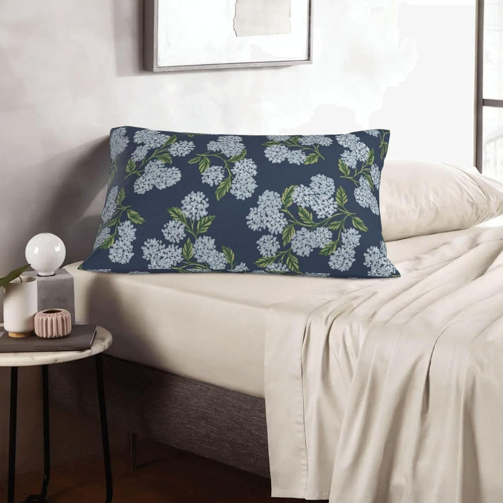 Navy Blue Spring Pillow Covers 12x20 Inch 2 Pcs Blue Green Hydrangea Flower Decor Throw Pillows Vintage Floral Seasonal Summer Outdoor…