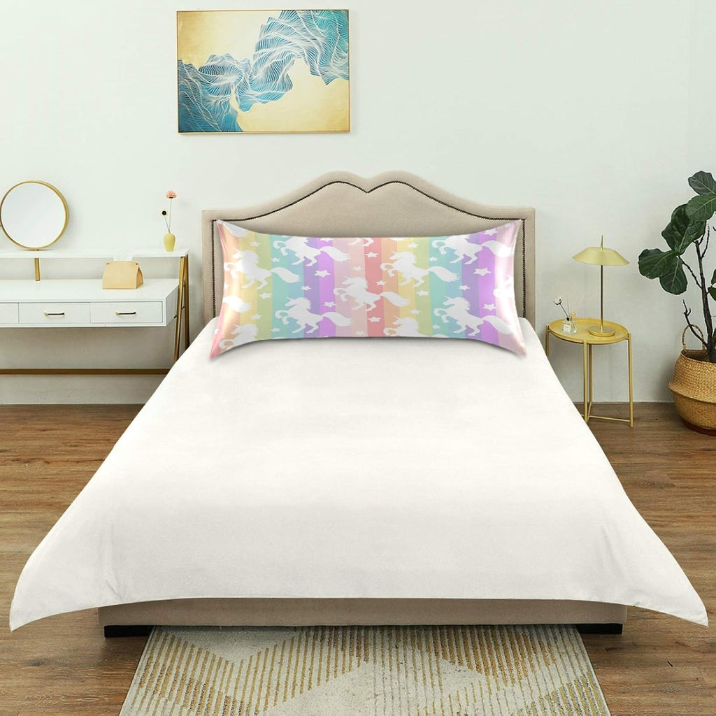 Blueangle Rainbow Unicorn Stripe Satin Pillowcase for Hair and Skin Silk Pillowcase, King Size(20x40 inches) - Satin Pillow Covers with…