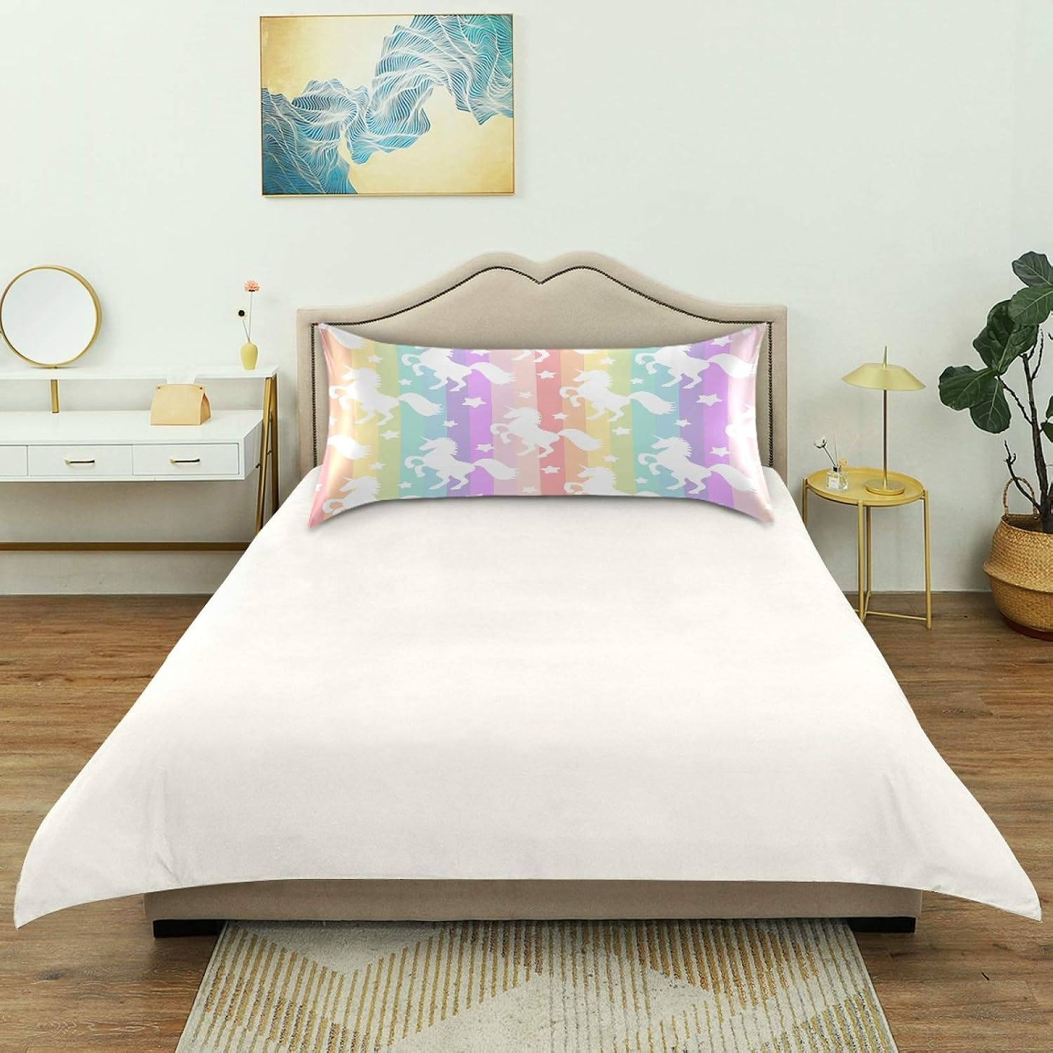 Blueangle Rainbow Unicorn Stripe Satin Pillowcase for Hair and Skin Silk Pillowcase, Queen Size(20x30 inches) - Satin Pillow Covers with…