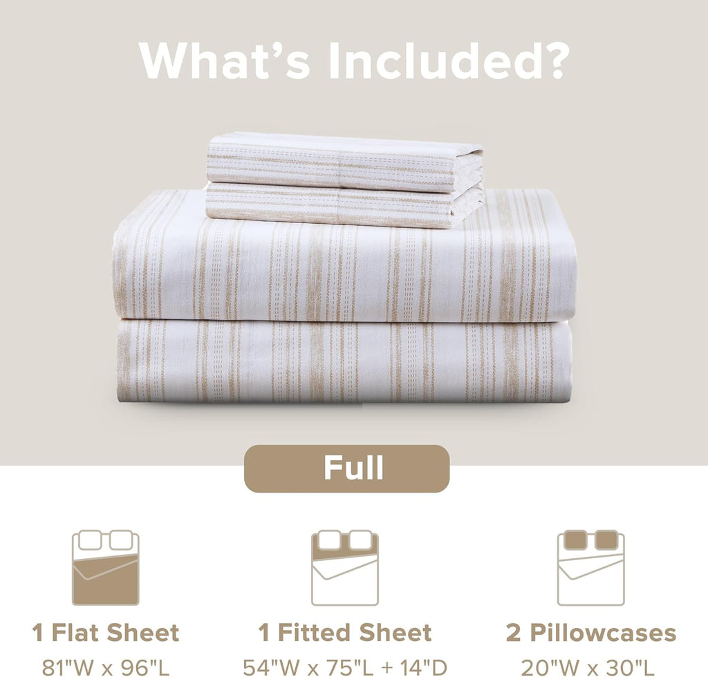 ComfortSpaces Comfort Spaces 100% Cotton Sheets Full, Breathable, Naturally Cool Cotton Sheets, Cotton Bed Sheets with 14" Elastic Pocket F…