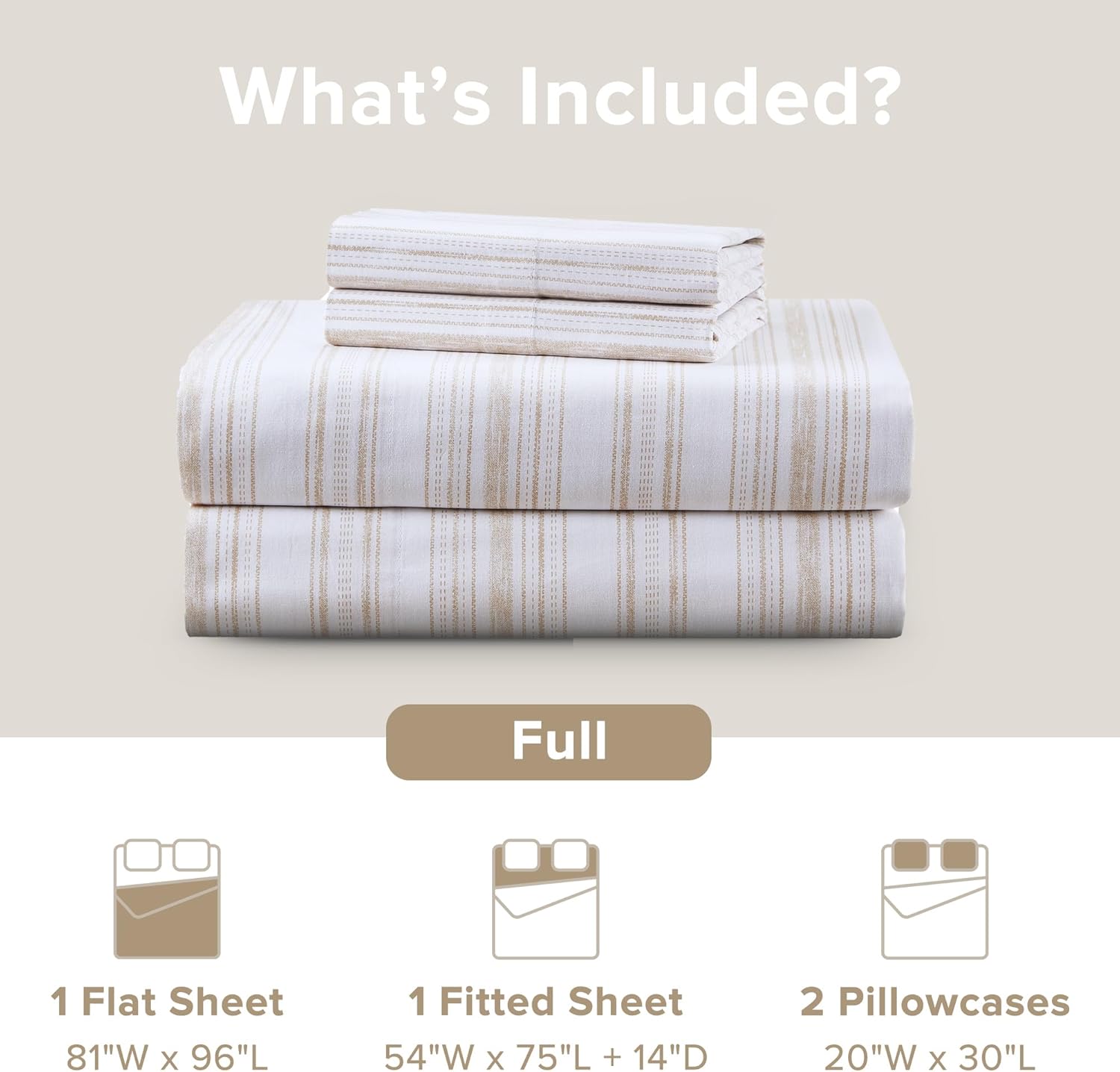 ComfortSpaces Comfort Spaces 100% Cotton Sheets Full, Breathable, Naturally Cool Cotton Sheets, Cotton Bed Sheets with 14" Elastic Pocket F…