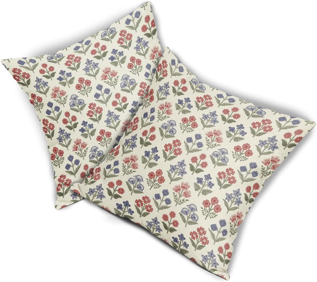 4th of July Patriotic Floral Pillow Covers 24x24 Inch Set of 2, Navy Blue Red Green Flower Block Print Decorative Throw Pillowcases…