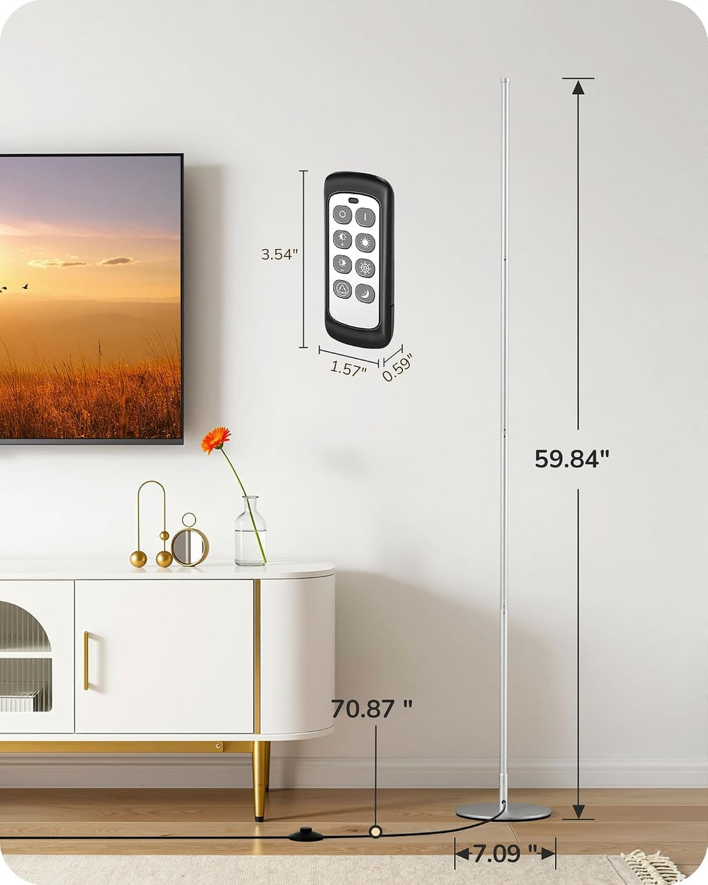 Edishine Dimmable Floor Lamp, 59.8" Standing Lamp with 3 Height Settings, Adjustable Color Temperature, Remote Control, Foot Switch, F…