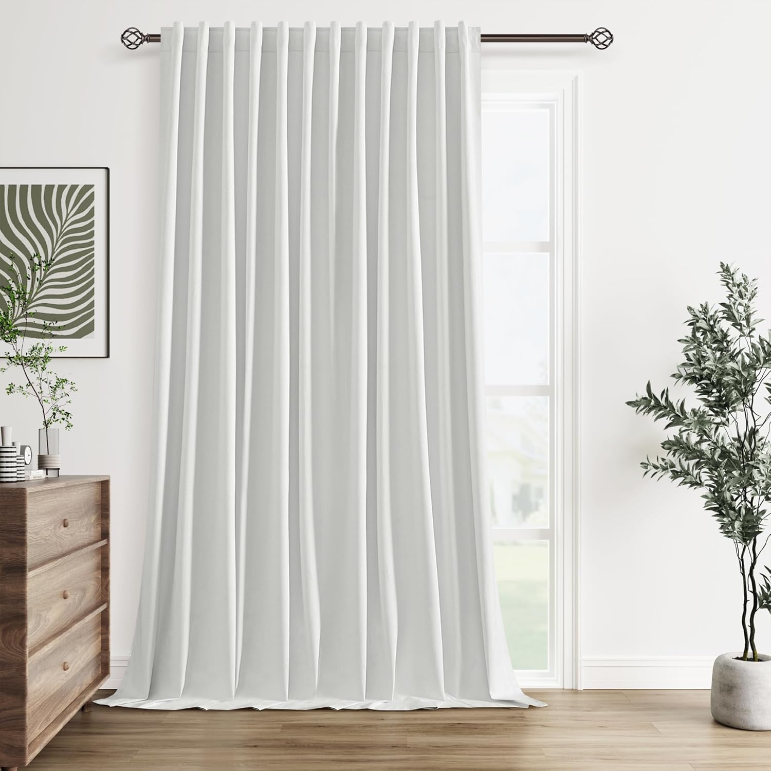 Guken 100% Blackout Extra Wide 100 Inch Linen Curtains 108 Inches Long for Bedroom Sliding Glass Door Back Tab Thermal Insulated Black Out…