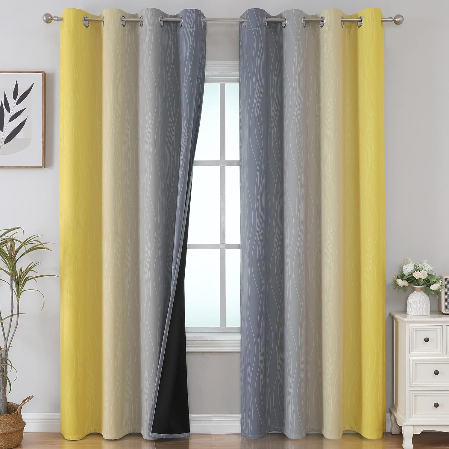 Estelartextiler Grey and Yellow Blackout Curtains 84 Inch Length 2 Panels Set, Blackout Curtains for Living Room, Thermal Insulated Gradien…