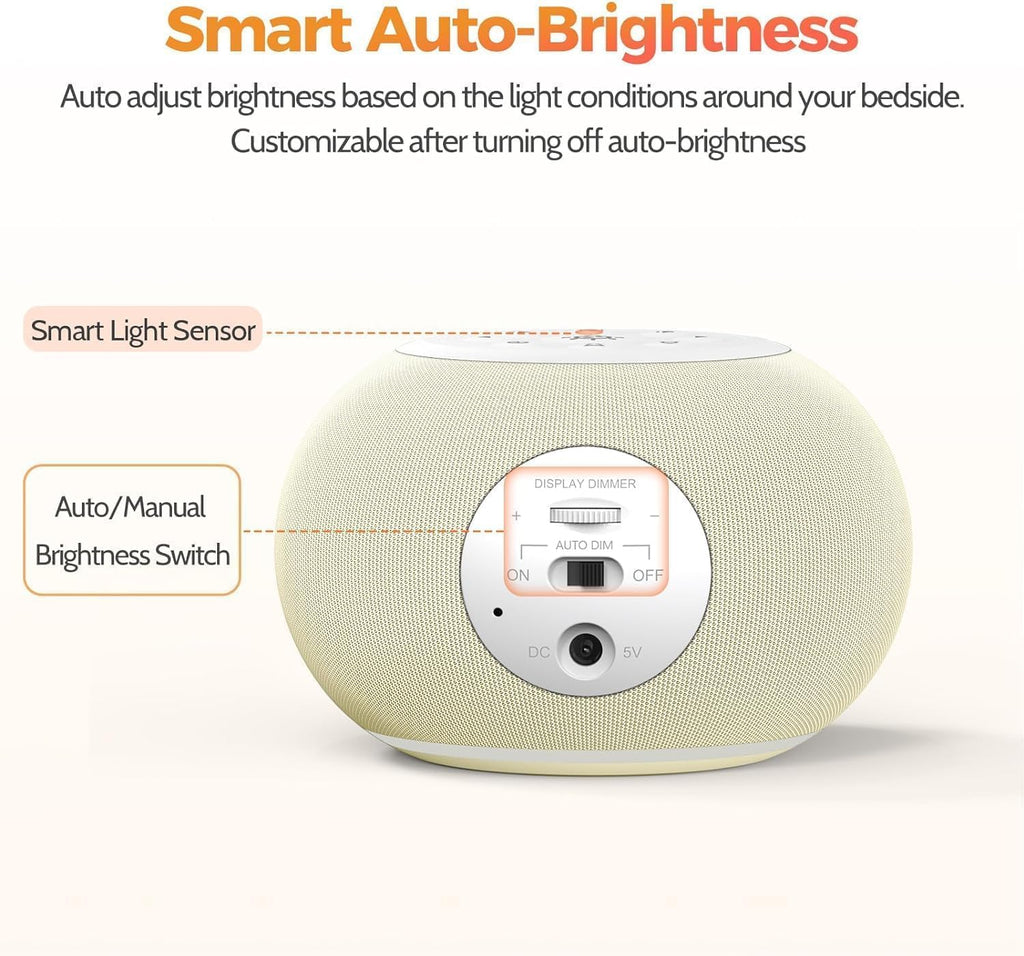 Reacher Auto-Dimmable Alarm Clock White Noise Machine with Night Light, 20 Soothing Sounds, Sleep Timer, Fabric LED Display, Precise…