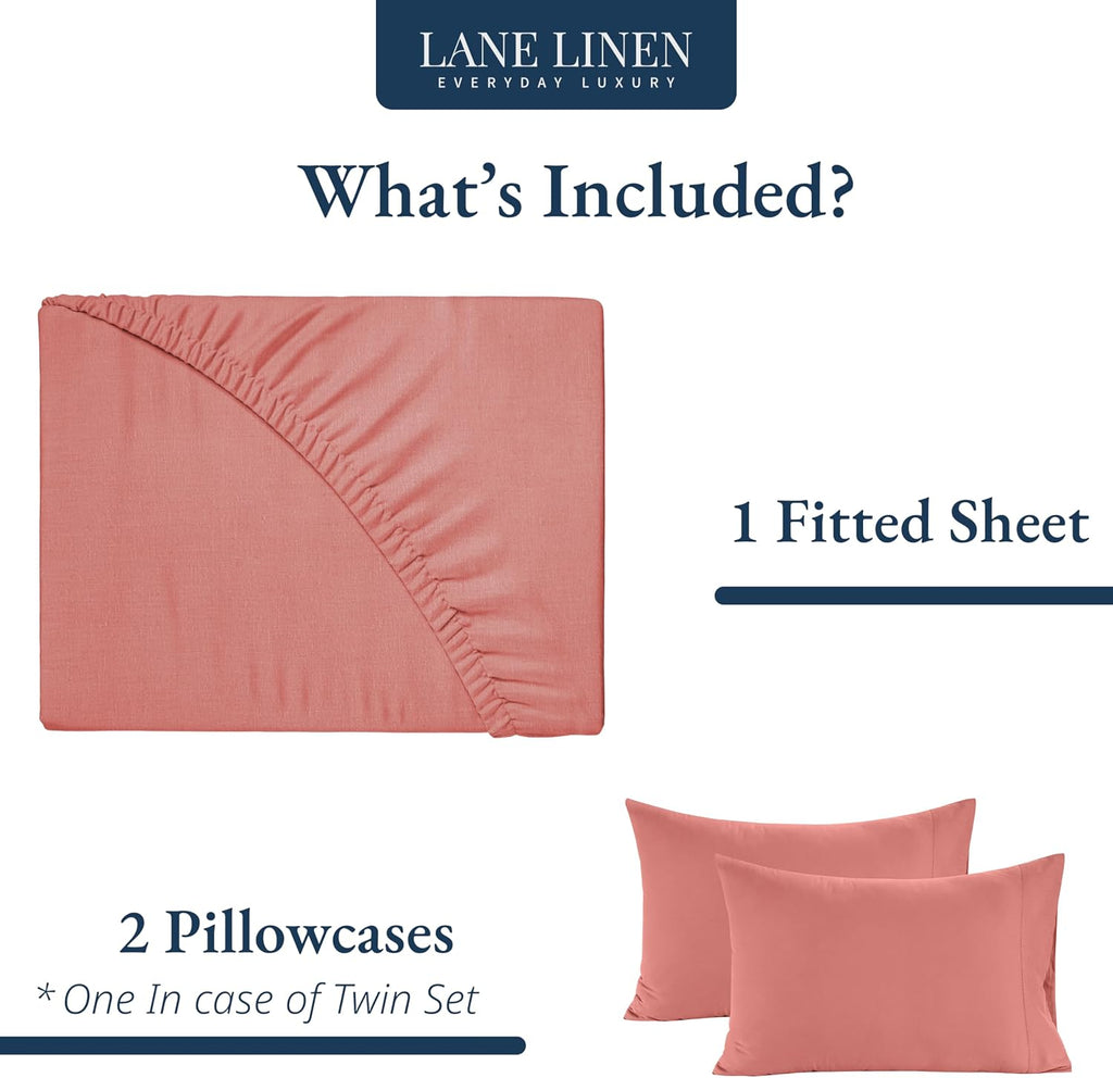 LANE LINEN 100% Organic Cotton Queen Size Fitted Sheet Only (+Pillowcases) 3-Piece Set Soft & Comfy Hotel Style Percale Weave Fully…