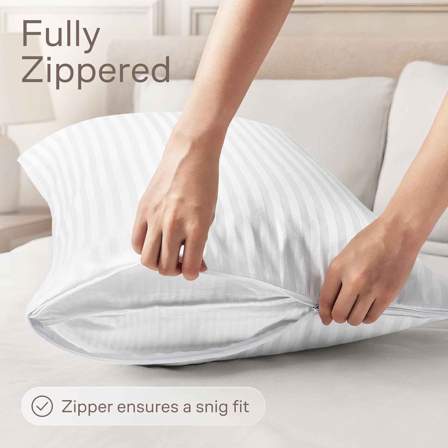 Ultra Soft Pillow Protectors with Zipper Queen Size - Set of 8 Breathable Pillow Covers - 100% Protection Against Stains, Dust & Dirt…