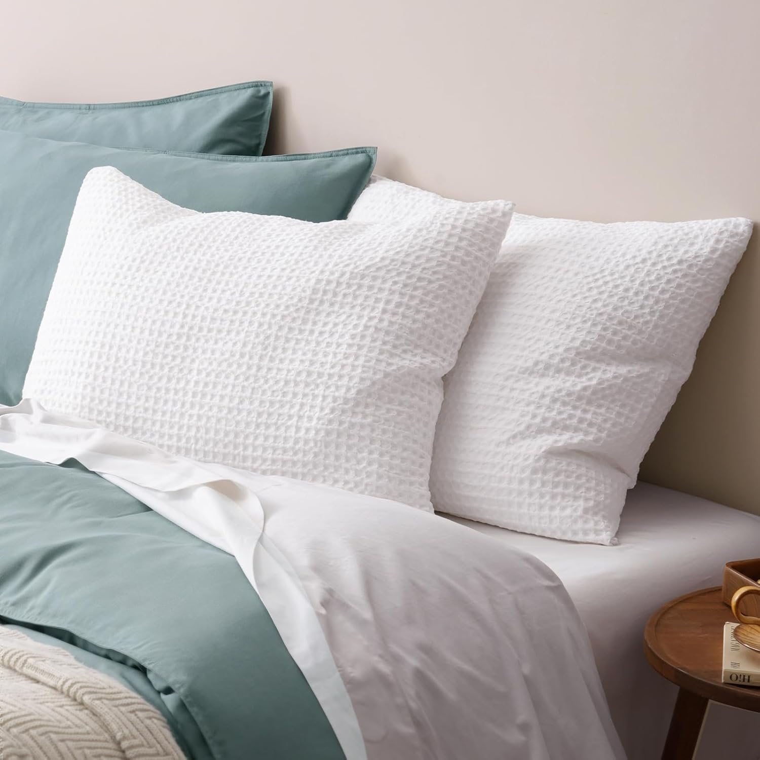 Phf Ultra Soft Waffle Weave Pillow Shams California King Size, No Insert, 2 Pack 20" x 40" Pillowcases, Breathable & Skin-Friendly Pillow Ca…
