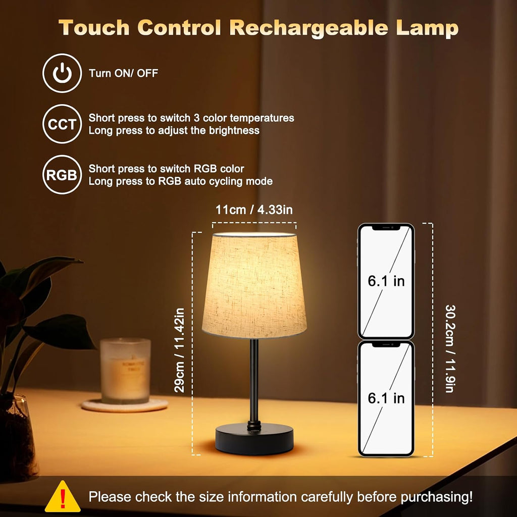 Wowag Small Cordless Table Lamp,5000mAh Rechargeable Battery Operated Desk Lamp,3 Colors & 7 RGB Stepless Dimmable, Portable Touch…
