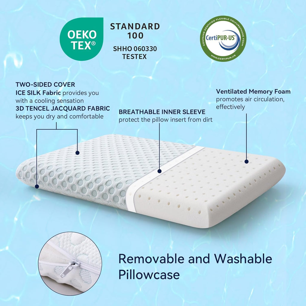 HcoreMemoryFoamHome Hcore Ultra Thin Pillow 3.25" Stomach Sleeping, Pillow for Side Back Stomach Sleepers, Gel Infused Memory Foam Pil…