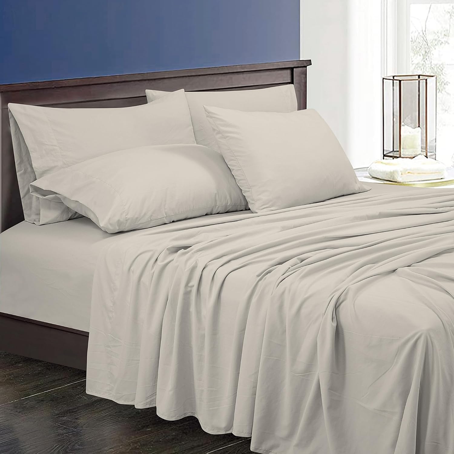 Royalelinens ROYALE LINENS 1500 Thread Cooling Sateen Count Poly/Cotton Sheet Set - 6 Piece California King Bed Sheets - 1 Fitted, 1 Flat,…