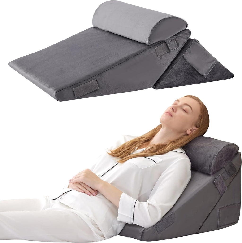 Bedluxe 3Pcs Orthopedic Bed Wedge Pillow Set, Foam Wedge Pillow Post Surgery for Back, Leg and Knee Support, Adjustable 9&12 Inch Folding T…