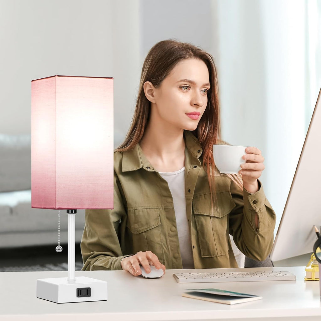 15'' Table Lamp for Bedroom set of 2,3-Color Bedside Lamps with Pull Chain Table Lamps for Night stands, Small Night Light Lamps with 2…