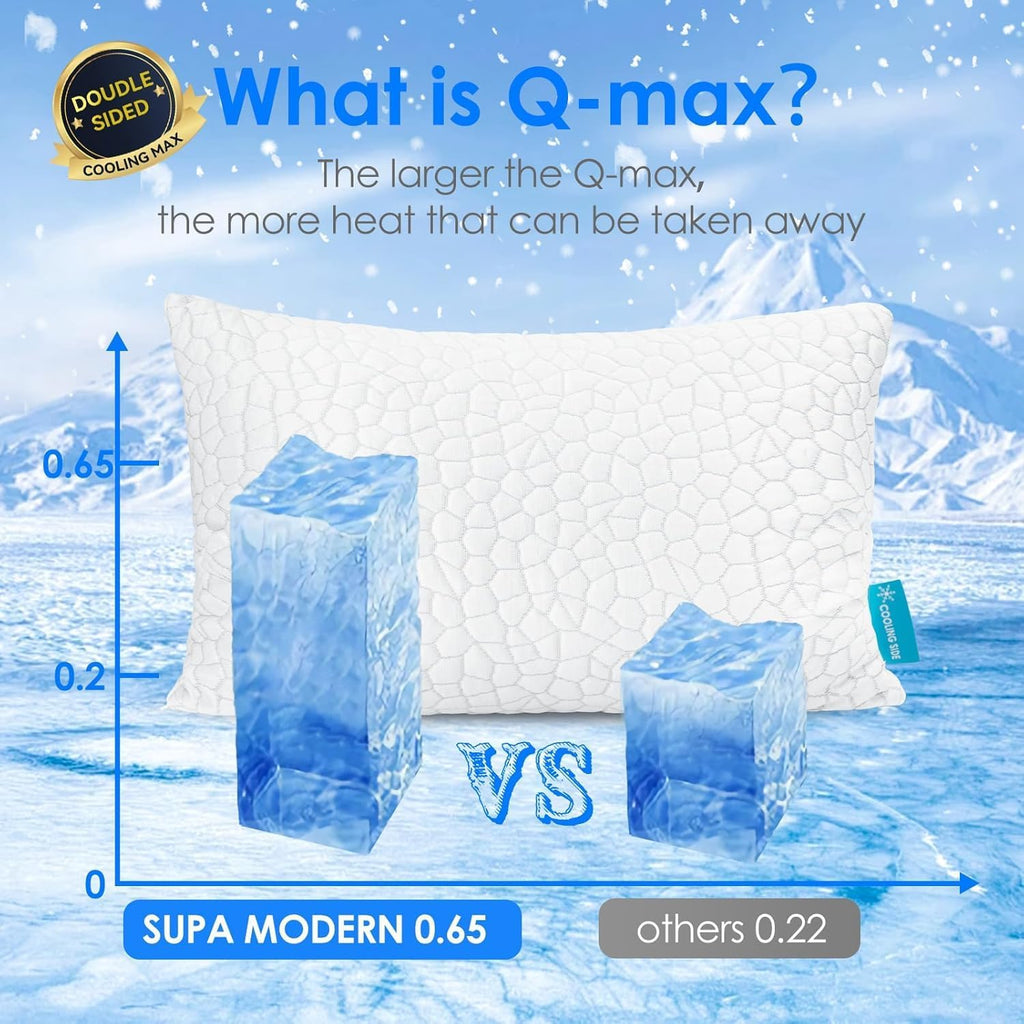 Supamodern Cooling Pillows Queen Size Set of 2 Shredded Memory Foam Pillows for Side Back Stomach Sleepers, Two-Sided Cool Adjustable Firm…