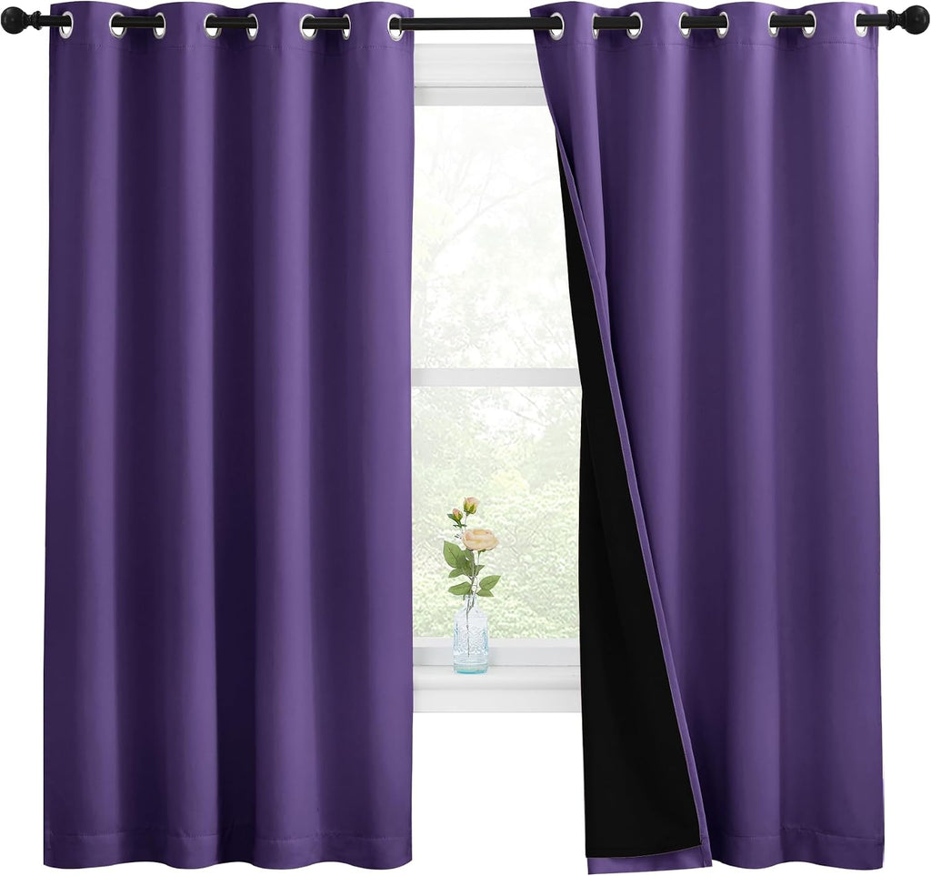 Nicetown 100% Blackout Curtains with Black Liners, Thermal Insulated Full Blackout 2-Layer Lined Drapes, Energy Efficiency Window Draperies…