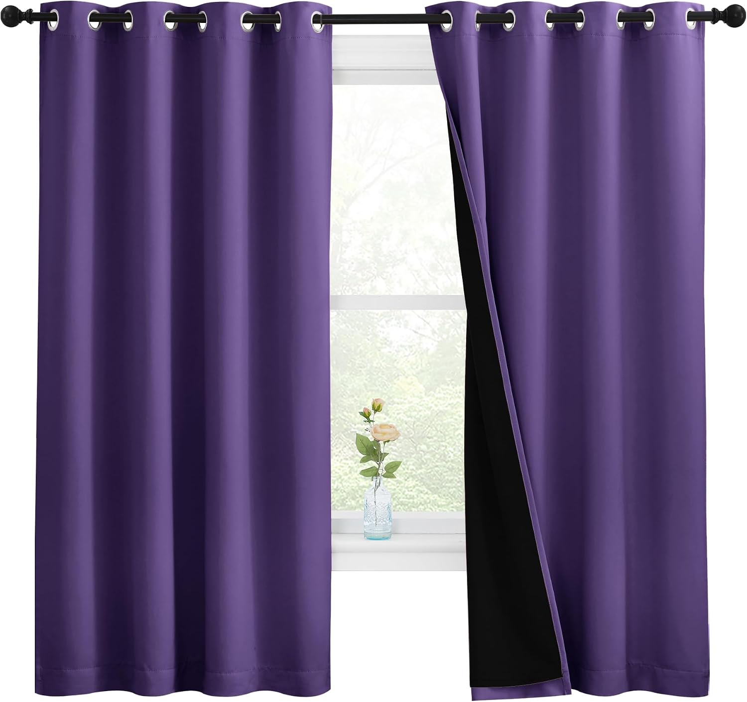 Nicetown 100% Blackout Curtains with Black Liners, Thermal Insulated Full Blackout 2-Layer Lined Drapes, Energy Efficiency Window Draperies…