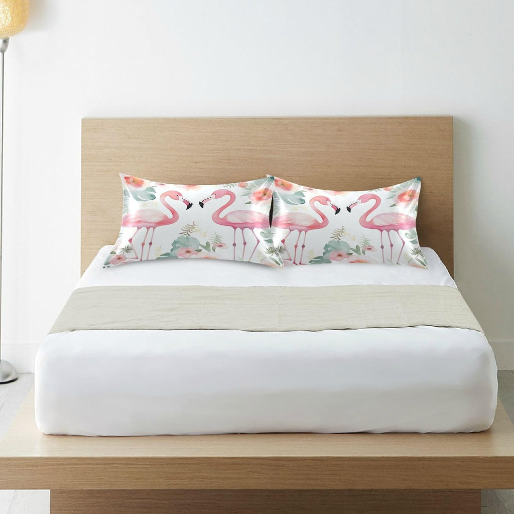 YETTASBIN Floral Flamingos Satin Pillowcase, Soft Breathable Silk Pillow Case with Envelope Closure for Hair and Skin, Standard Size 26 x…