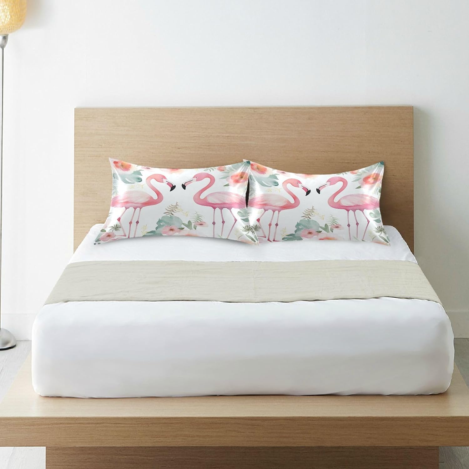 YETTASBIN Floral Flamingos Satin Pillowcase, Soft Breathable Silk Pillow Case with Envelope Closure for Hair and Skin, Standard Size 26 x…