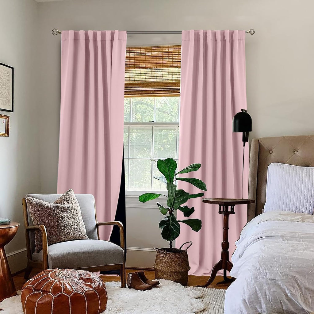 BGment Pink Full Blackout Curtains with Thermal Insulation Liner Curtains 108 Inches Long, Rod Pocket and Back Tab Double Layer Room…