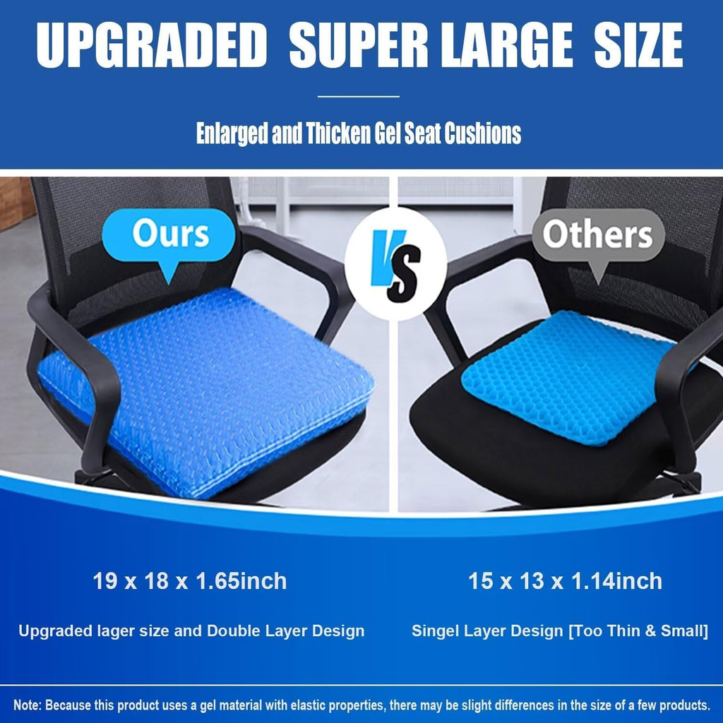 Helishy Gel Seat Cushion for Long Sitting Pressure Relief (Super Large & Thick) - Non-Slip Gel Chair Cushion for Back, Sciatica, Tailbone - S…