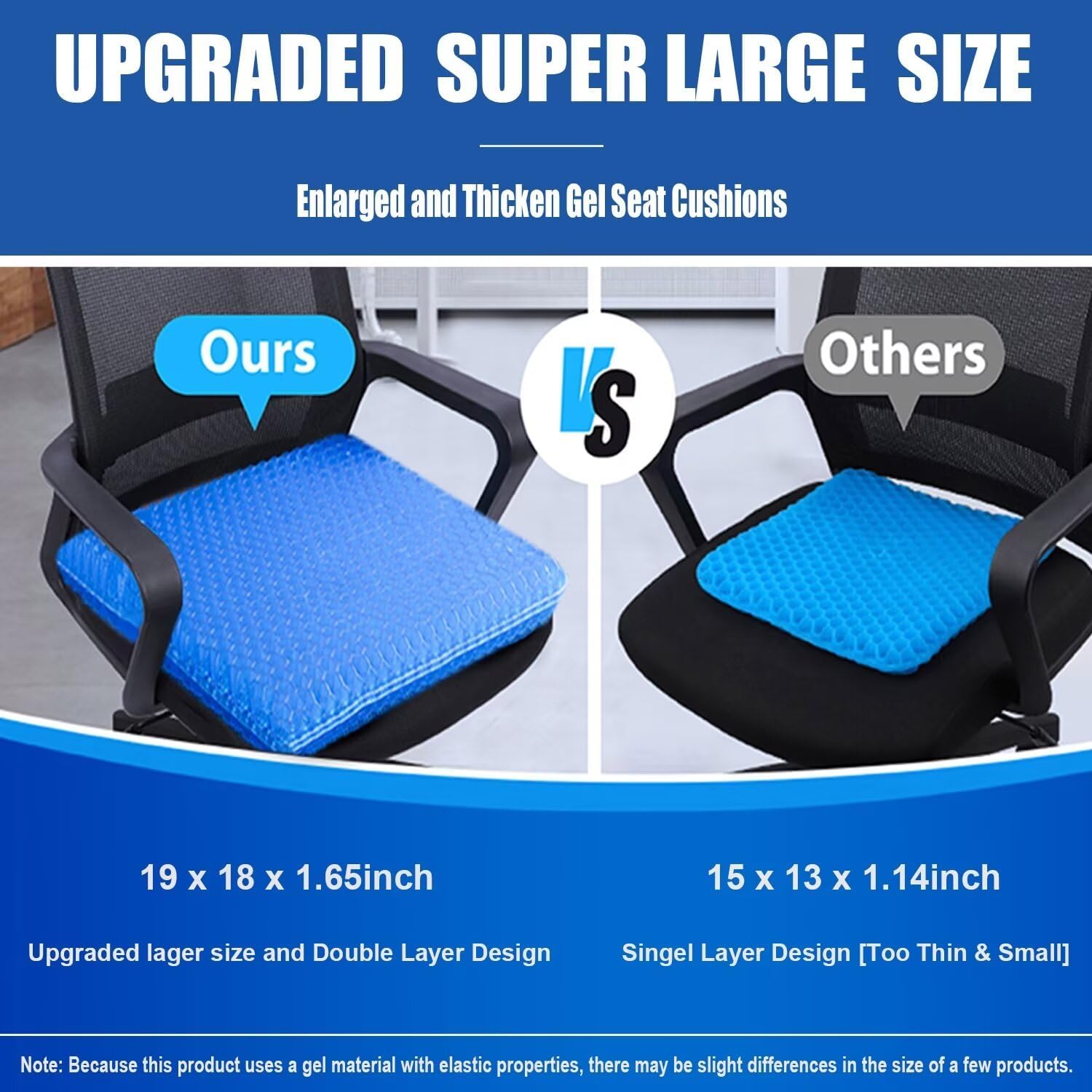 Helishy Gel Seat Cushion for Long Sitting Pressure Relief (Super Large & Thick) - Non-Slip Gel Chair Cushion for Back, Sciatica, Tailbone - S…
