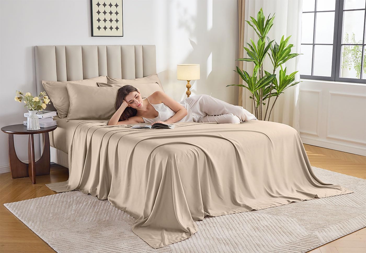 PureBamboo Pure Bamboo Split King Sheets, Genuine 100% Organic Viscose Derived from Bamboo Bed Sheet Set, Soft & Cooling, Double Stitching,…