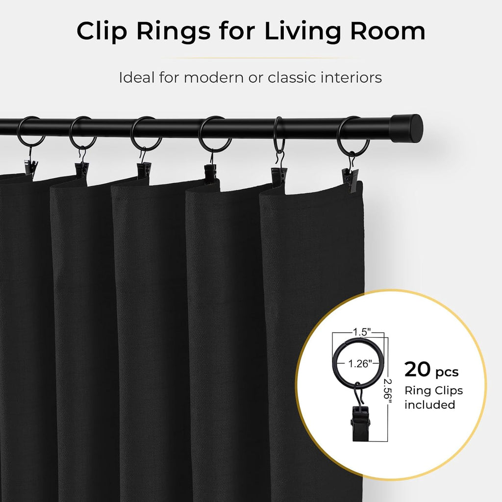 INOVADAY 100% Blackout Curtains for Bedroom, Black Out Curtains 96 Inch Long, Clip Rings Linen Blackout Drapes, Thermal Insulated Room…