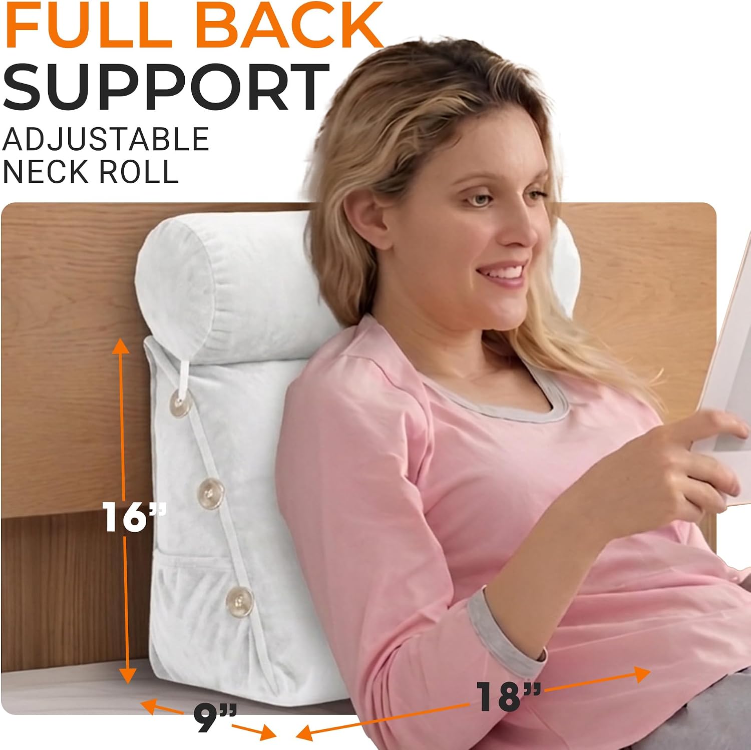 Cheer Collection Reading Wedge Pillow - Adjustable Wedge Reading Pillow with Neck Support, Hollow Fiber-Filled Backrest Pillow for…