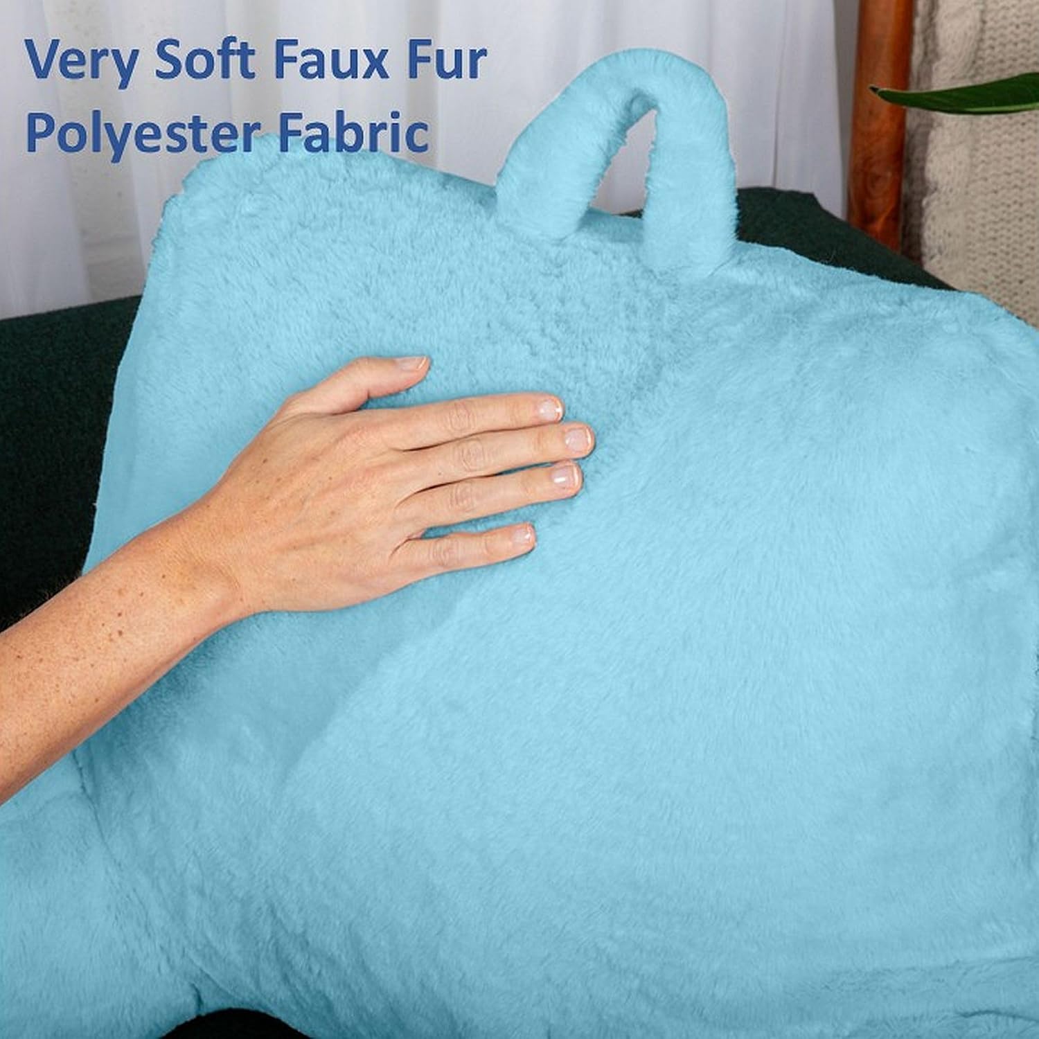 ComfortSpa Reading Pillow Replacement Cover for 19 inch Back Rest Pillow, Polyester Velour Machine Wash and Dry (Faux Fur Blue)