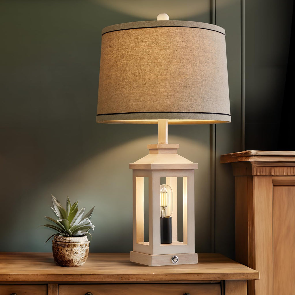 G-SAFAVA 23.75" Retro Farmhouse USB C+A Ports Table Lamp with 3 Way Dimmable Touch Control White Nightlight Vintage Modern Lamp for…