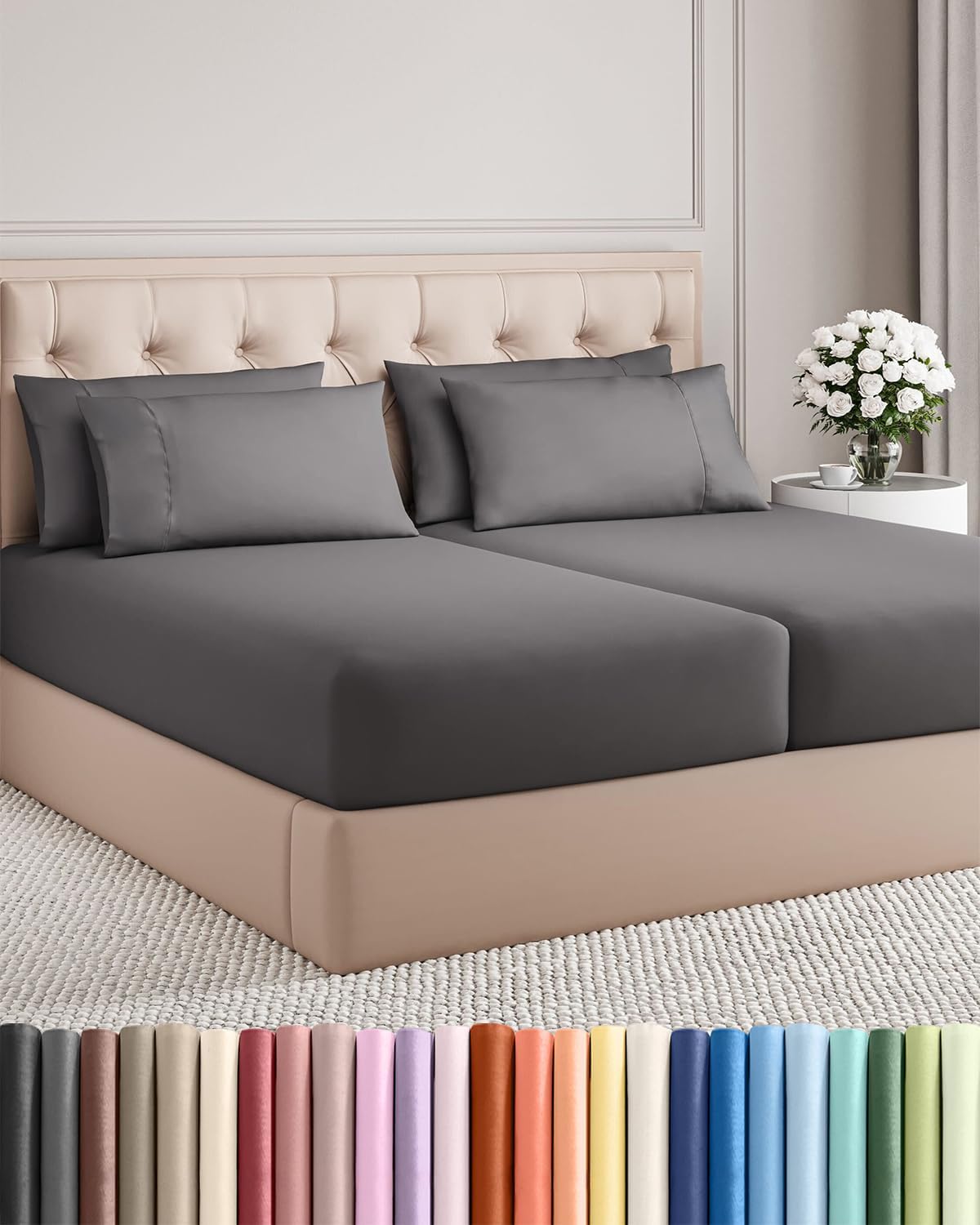 Split King 7 Piece Sheet Set - Comfy, Breathable & Cooling - Soft Hotel Luxury Bedding for Women, Men, Kids, Teens and Children - 1 Flat…